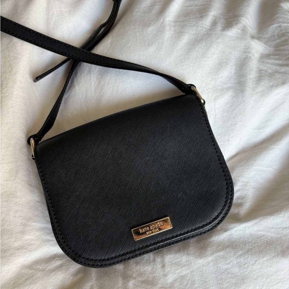 Structured Black Crossbody Bag with Gold Accent - Picture 2 of 4